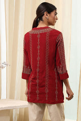 Women's Red Festive Three Quarter Sleeves Kurti