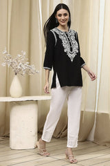 Women's Black Festive Three Quarter Sleeves Kurti
