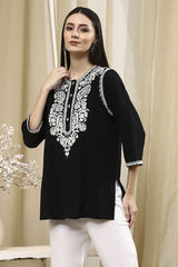 Women's Black Festive Three Quarter Sleeves Kurti