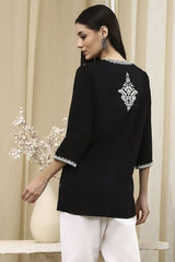 Women's Black Festive Three Quarter Sleeves Kurti