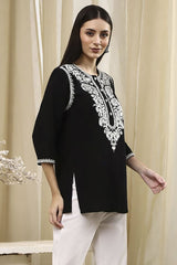 Women's Black Festive Three Quarter Sleeves Kurti