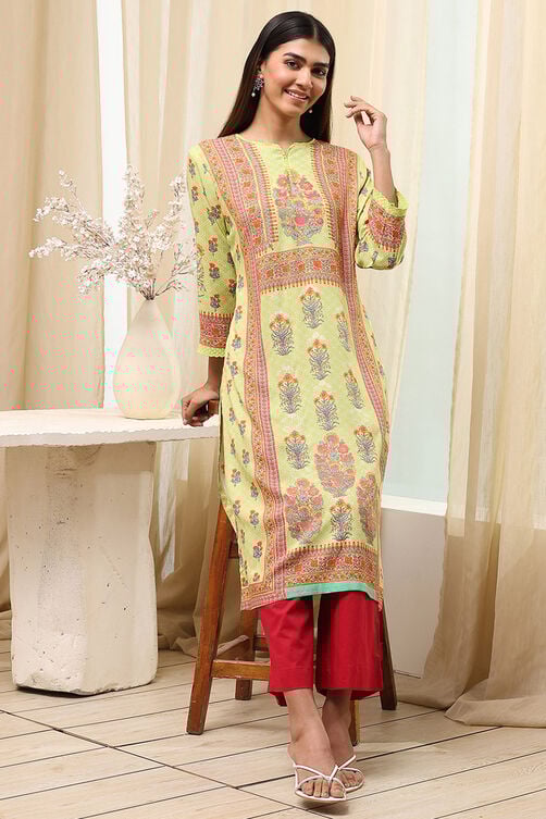 Women's Green Festive Three Quarter Sleeves Kurta