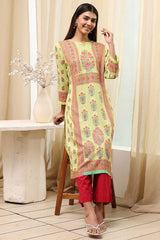 Women's Green Festive Three Quarter Sleeves Kurta