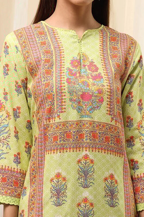 Women's Green Festive Three Quarter Sleeves Kurta