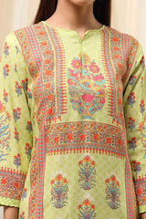 Women's Green Festive Three Quarter Sleeves Kurta