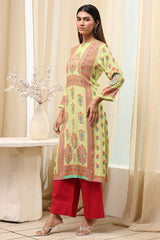 Women's Green Festive Three Quarter Sleeves Kurta