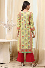 Women's Green Festive Three Quarter Sleeves Kurta