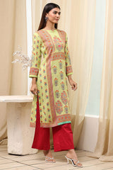 Women's Green Festive Three Quarter Sleeves Kurta
