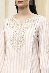 Women's Beige Festive Three Quarter Sleeves Kurti