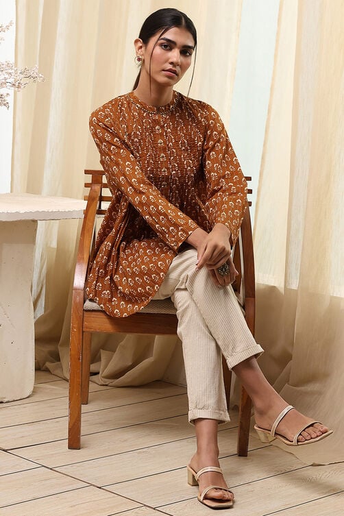 Women's Brown Festive Three Quarter Sleeves Shirt