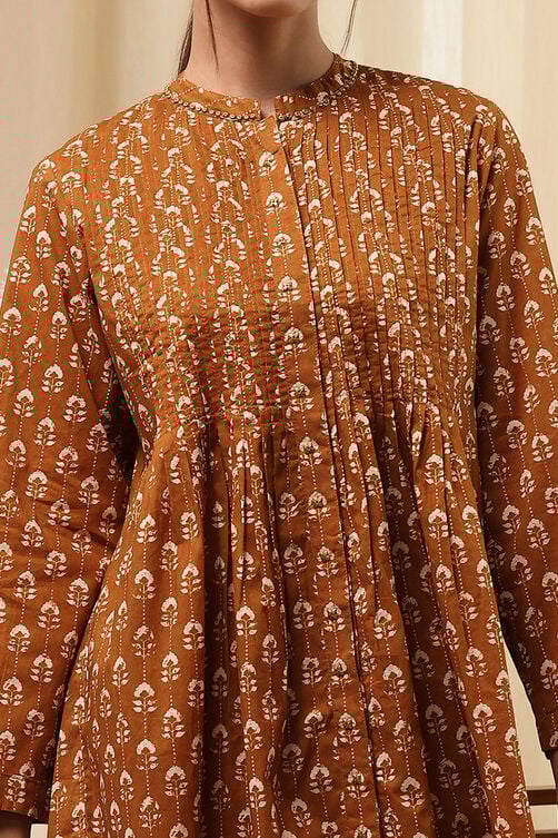 Women's Brown Festive Three Quarter Sleeves Shirt