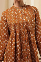 Women's Brown Festive Three Quarter Sleeves Shirt