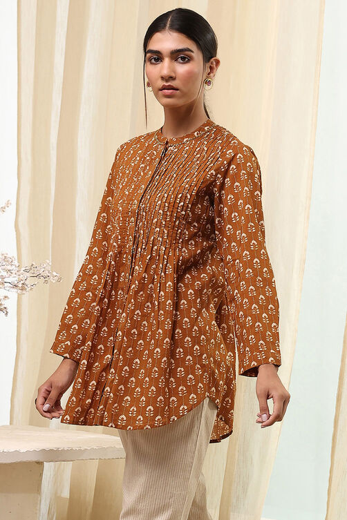 Women's Brown Festive Three Quarter Sleeves Shirt