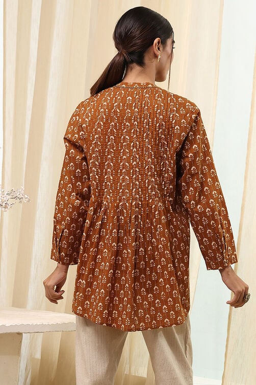 Women's Brown Festive Three Quarter Sleeves Shirt