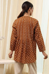 Women's Brown Festive Three Quarter Sleeves Shirt