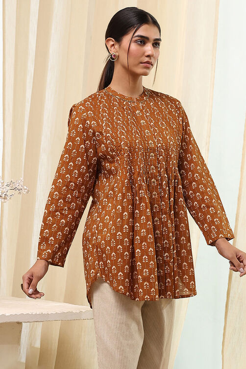 Women's Brown Festive Three Quarter Sleeves Shirt
