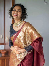 Women's Red Cotton Silk Saree with Blouse Piece