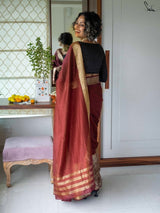 Women's Red Cotton Silk Saree with Blouse Piece