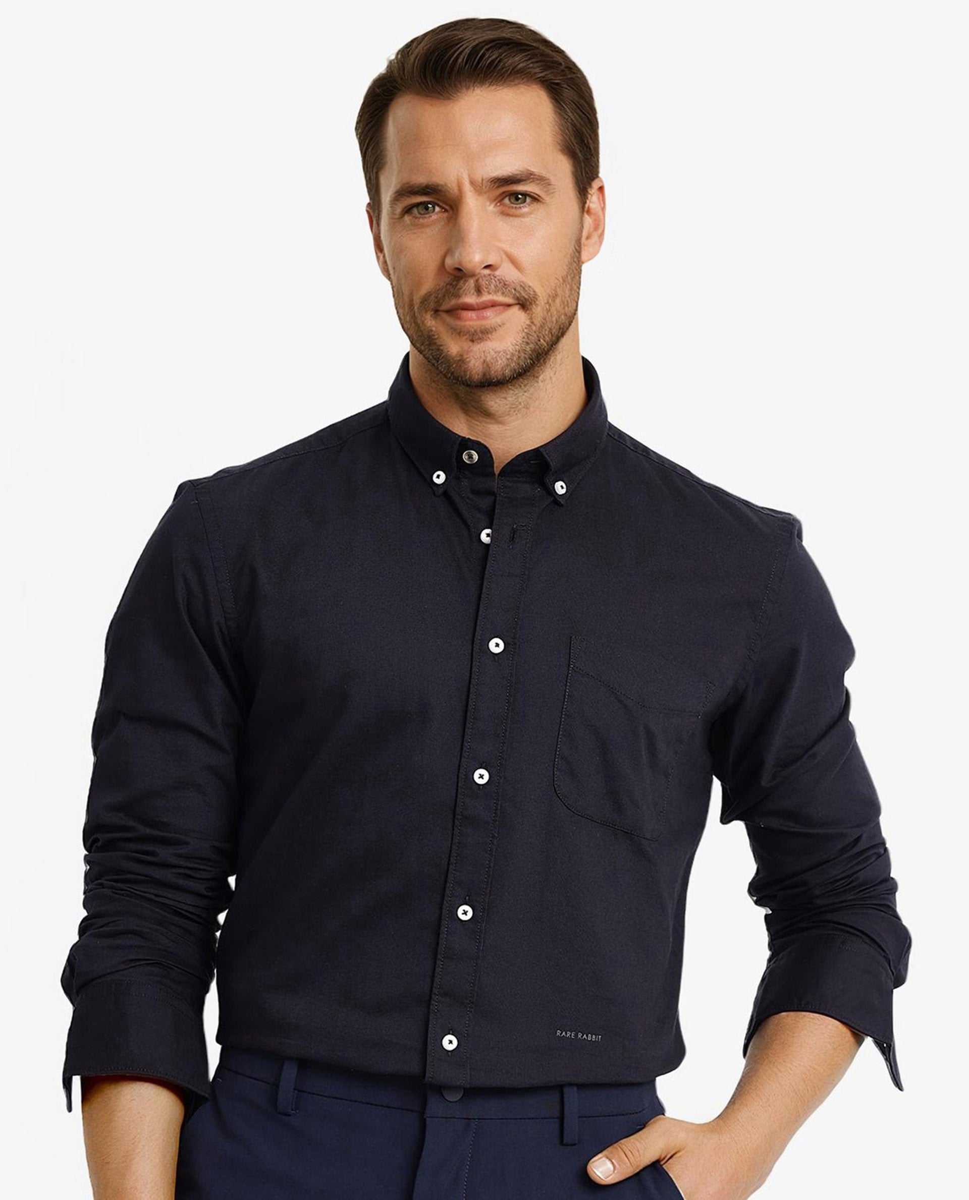 Men's Black Formal Regular Fit Solid Full Sleeves Shirt