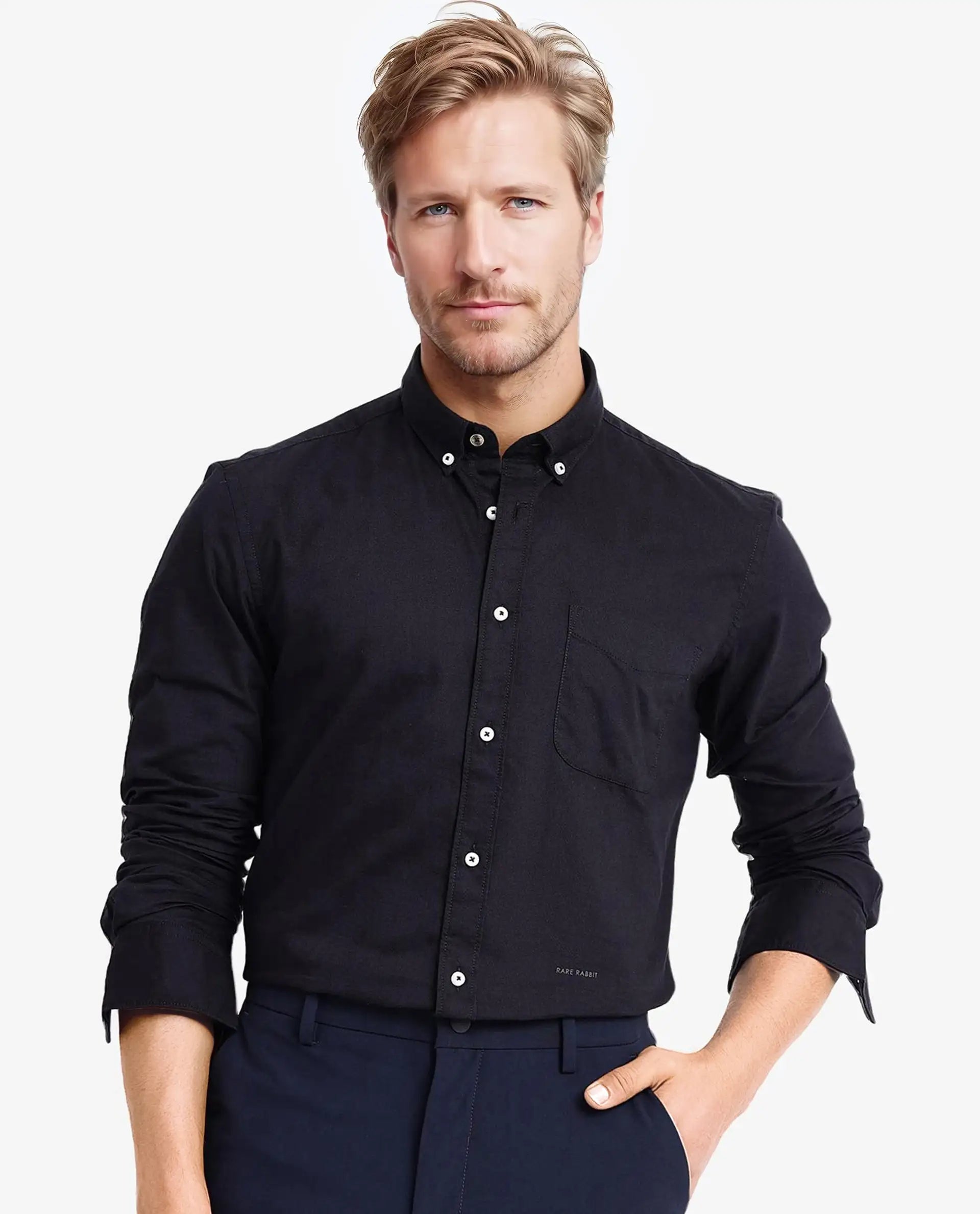 Men's Black Formal Regular Fit Solid Full Sleeves Shirt