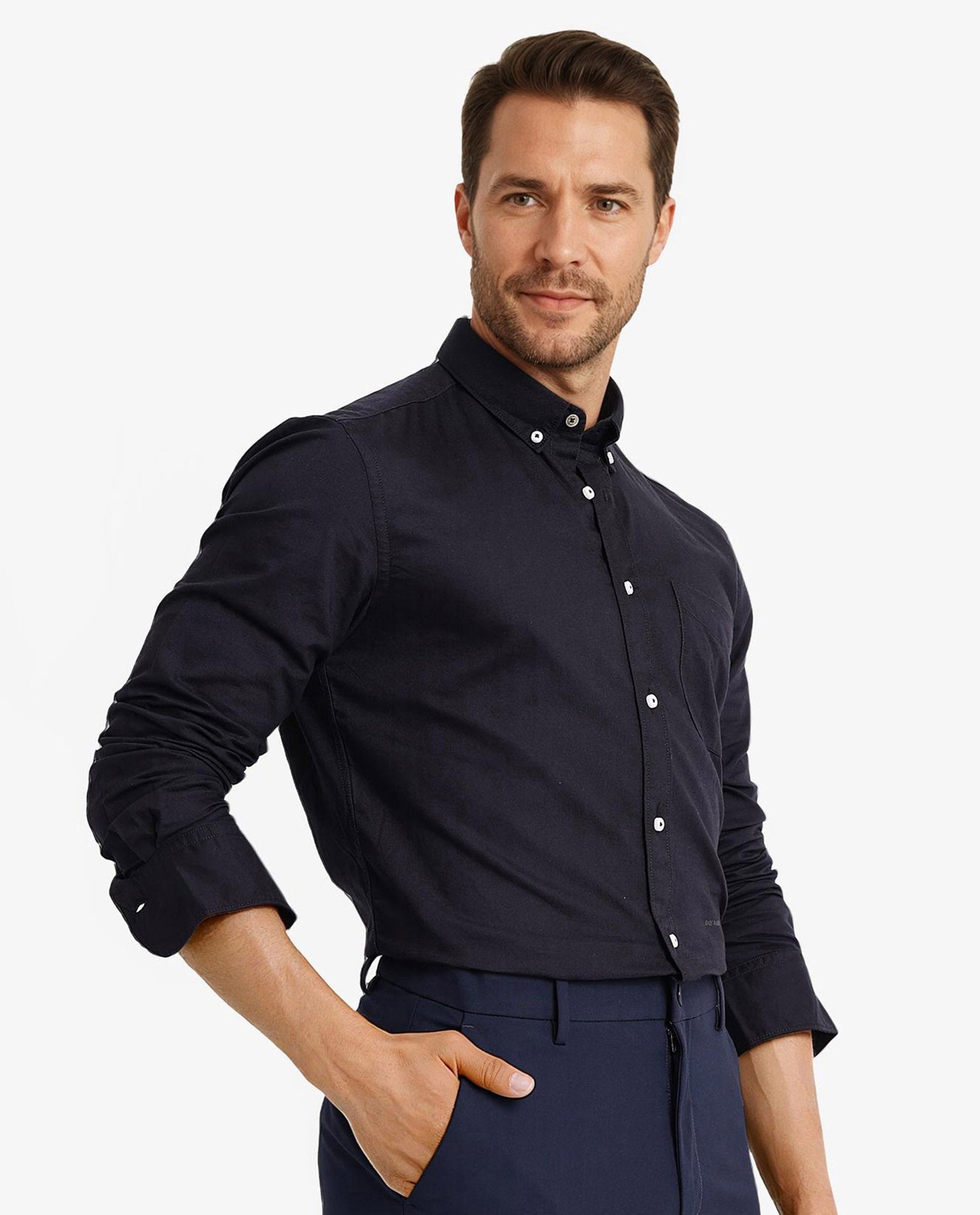 Men's Black Formal Regular Fit Solid Full Sleeves Shirt