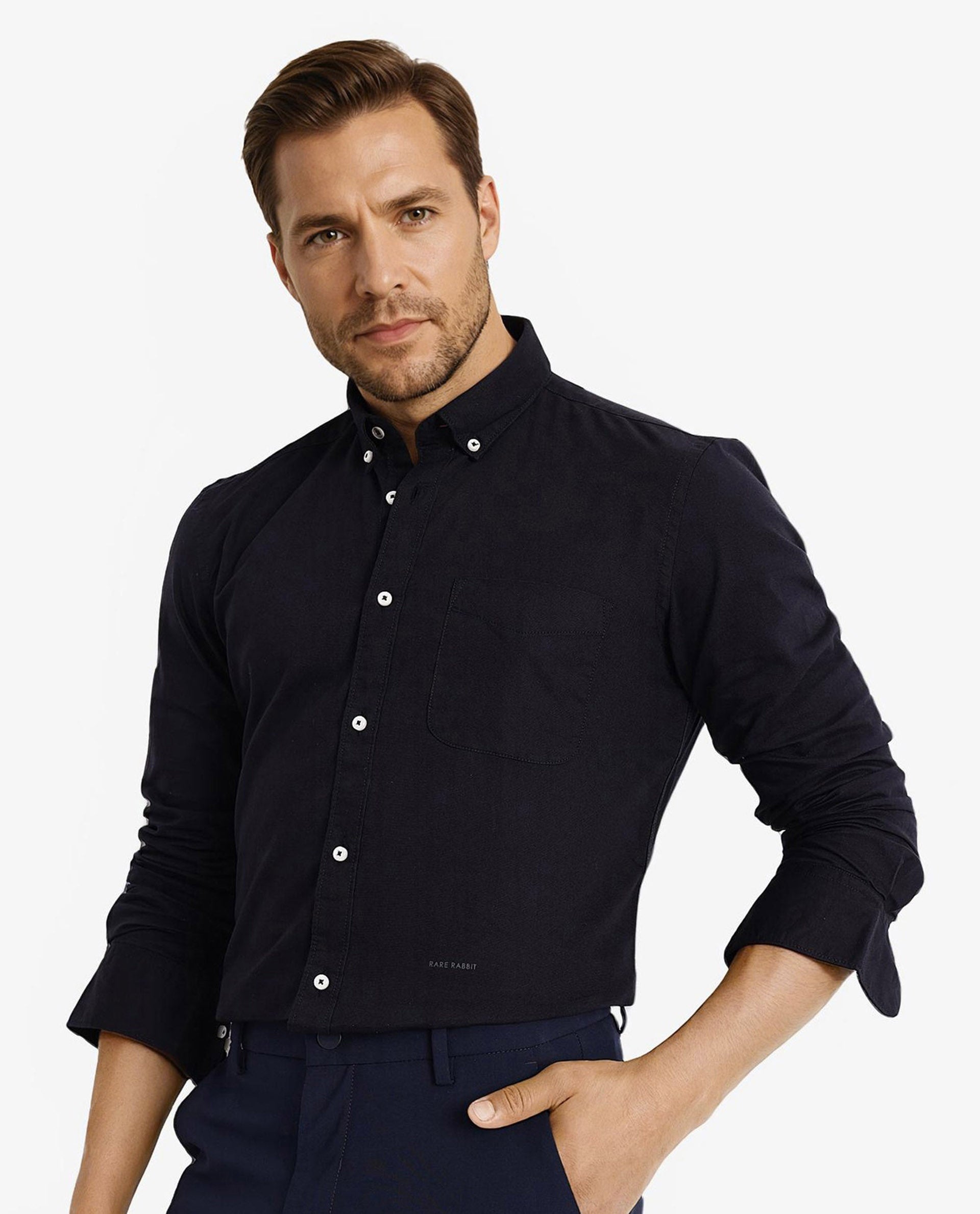 Men's Black Formal Regular Fit Solid Full Sleeves Shirt