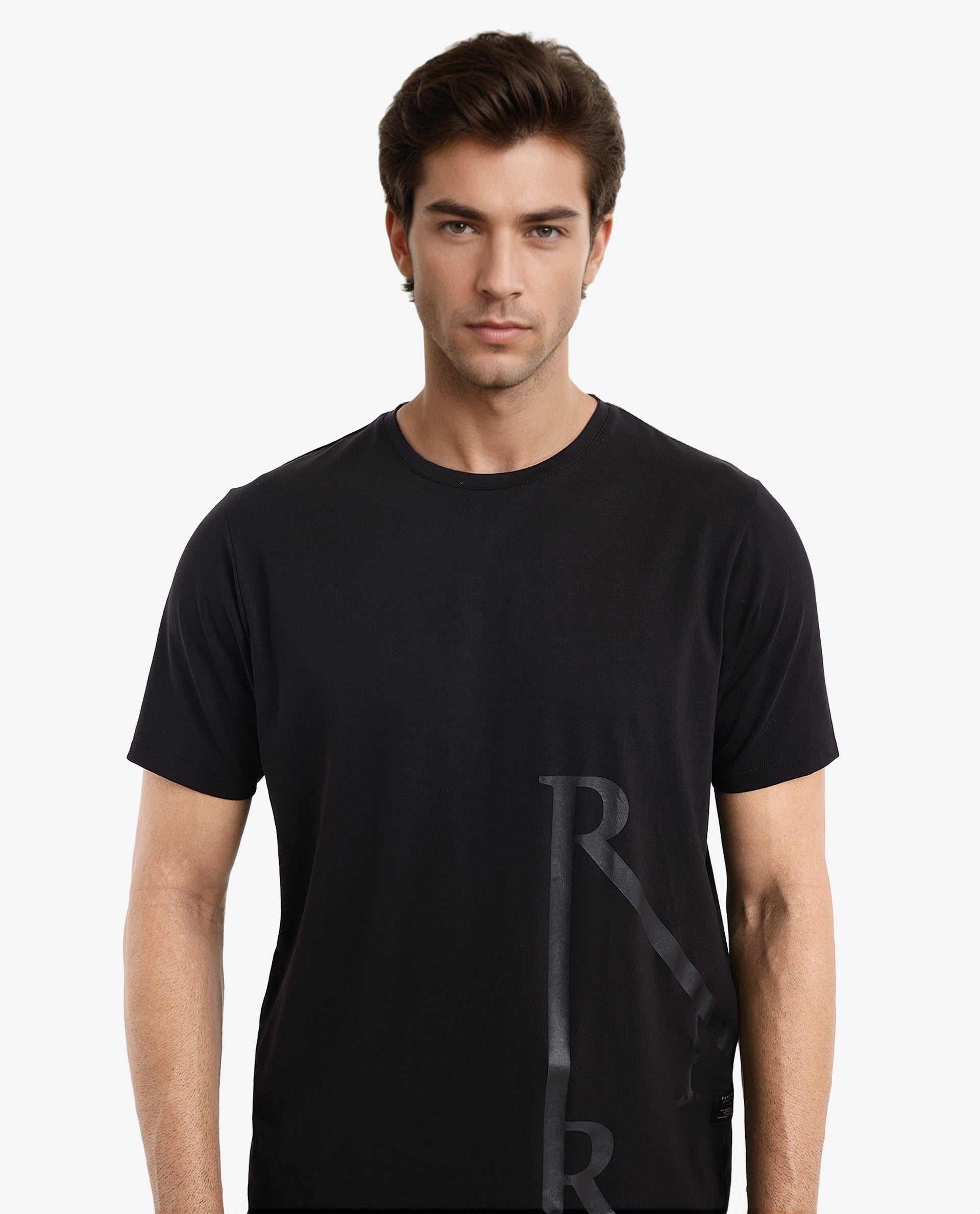 Men's Black Casual Regular Fit Printed Half Sleeves Tshirt