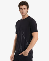 Men's Black Casual Regular Fit Printed Half Sleeves Tshirt