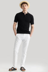 Men's Black Casual Slim Fit Printed Half Sleeves Polo Tshirt