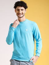 Men's Blue Casual Round Neck Self-Design Full Sleeves Sweatshirt