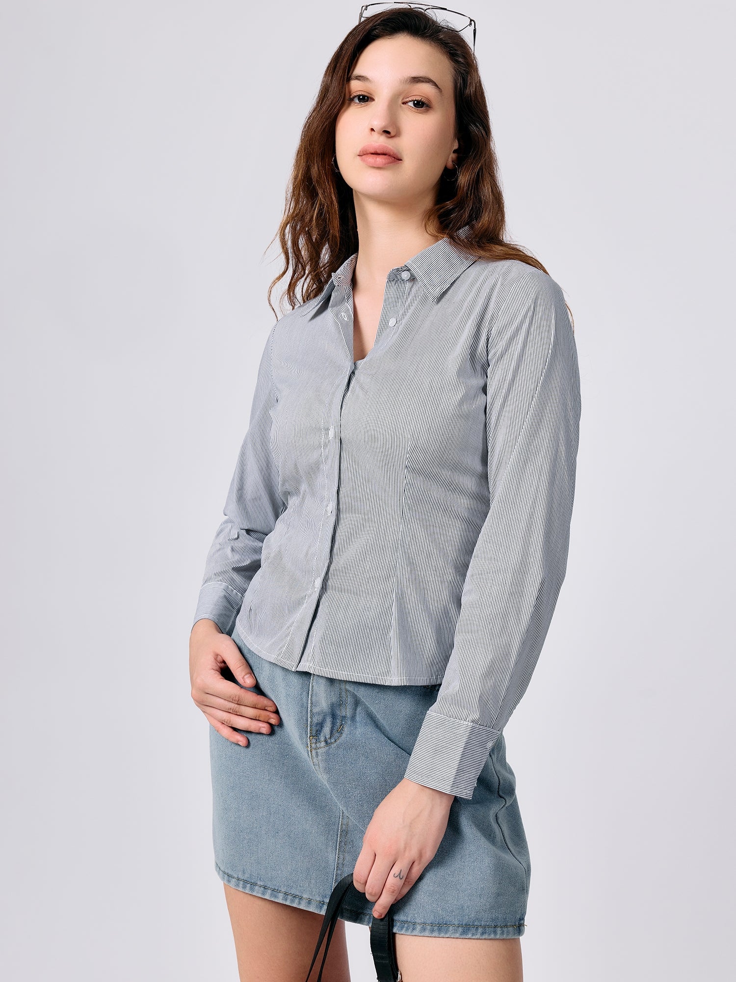 Women's Grey Cropped Fitted Shirt