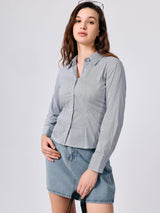 Women's Grey Cropped Fitted Shirt