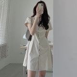 Women's White Party Regular Fit Solid Dress