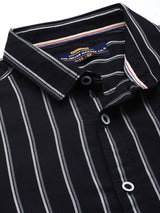 Men's Regular Fit Striped Full Sleeves Cutaway Collar Casual Shirt
