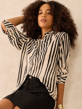 Women's Beige Relaxed Fit Satin Shirt