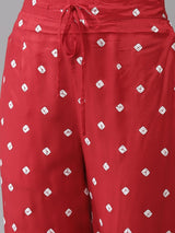 Women's Red Ethnic Motifs Layered Pure Silk Kurta with Trousers with Dupatta