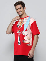Men's Red Casual Oversized Fit Printed Half Sleeves Tshirt