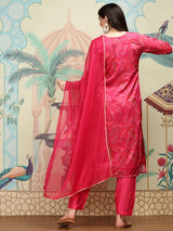 Women's Red 3 Pieces Kurta with Dupatta