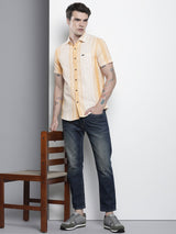 Men's Slim Fit Striped Half Sleeves Cutaway Collar Casual Shirt