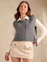 Women's Grey Chunky Cable Knit Sweater