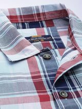 Men's Regular Fit Checkered Full Sleeves Cutaway Collar Casual Over Shirt