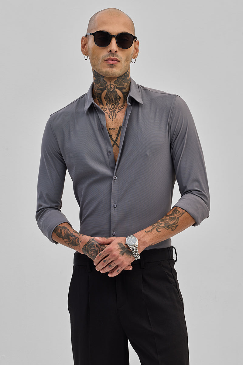 Men's Grey Casual Slim Fit Solid Full Sleeves Shirt