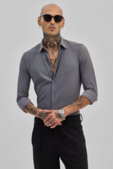 Men's Grey Casual Slim Fit Solid Full Sleeves Shirt