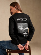 Women's Black Varsity Graphic Sweatshirt