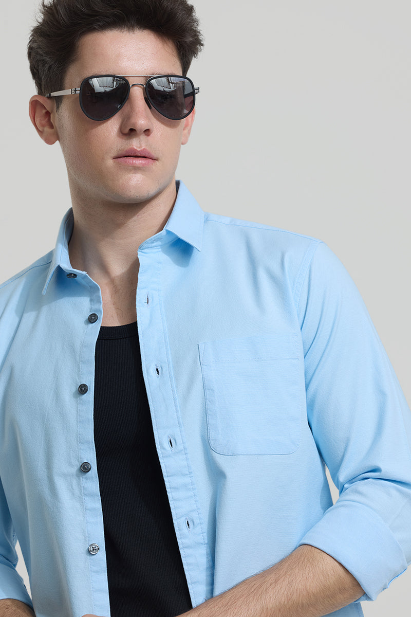 Men's Blue Casual Slim Fit Solid Full Sleeves Shirt