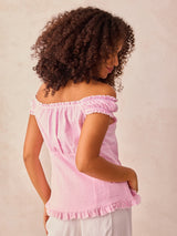 Women's Pink Off Shoulder Front Buttoned Top