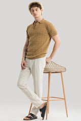 Men's Brown Casual Slim Fit Printed Half Sleeves Polo Tshirt