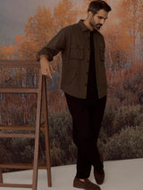 Men's Brown Casual Relaxed Fit Solid Full Sleeves Shirt