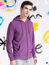 Men's Purple Casual Hood Neck Self-Design Full Sleeves Hoodie