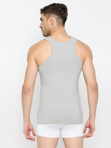 Men's Grey Melange Solid Round Neck Vest